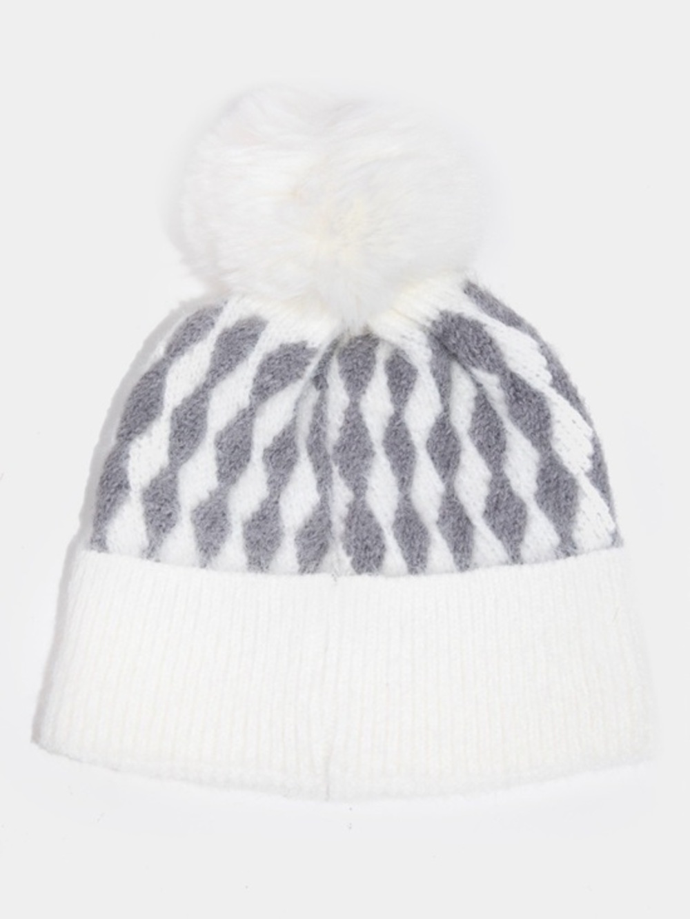 NWT Gray & White Pom-Pom Knit Winter Beanie